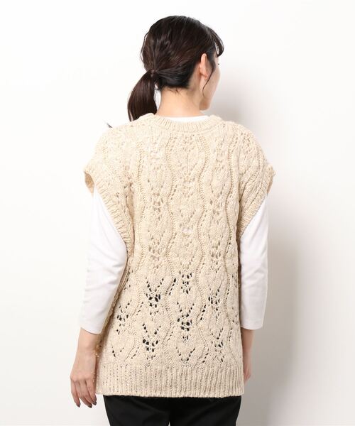 sm2rhythm（サマンサモスモスリズム）の「柄編みニットベスト（ベスト・レディース・オリーブ/クリーム/ブラック・ﾌﾘ-）」の5枚目の写真