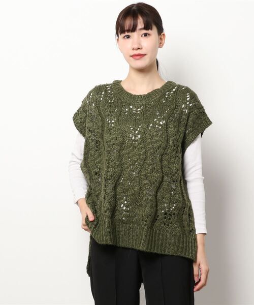 sm2rhythm（サマンサモスモスリズム）の「柄編みニットベスト（ベスト・レディース・オリーブ/クリーム/ブラック・ﾌﾘ-）」の6枚目の写真