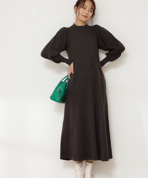 N.（N. Natural Beauty Basic）（エヌエヌナチュラルビューティーベーシック）の「◆ボリュームパフニットワンピース（ワンピース・レディース・モカ/スミクロ/パープル/ブルー・MEDIUM）」の2枚目の写真