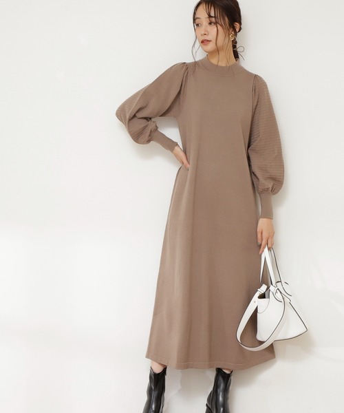 N.（N. Natural Beauty Basic）（エヌエヌナチュラルビューティーベーシック）の「◆ボリュームパフニットワンピース（ワンピース・レディース・モカ/スミクロ/パープル/ブルー・MEDIUM）」の3枚目の写真