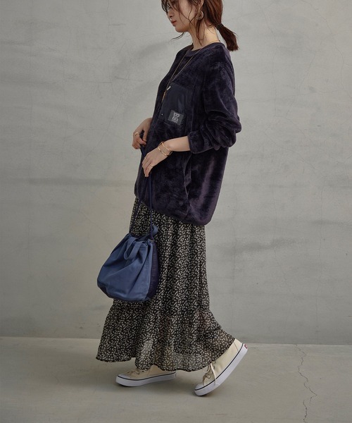 KANGOL EXTRA COMFORT（カンゴールエクストラコンフォート）の「ロゴワッペン 異素材ポケット ブランケット ボアフリース（その他トップス・レディース・カーキ/ベージュ/アイボリー/ネイビー・M/LL/L）」の7枚目の写真