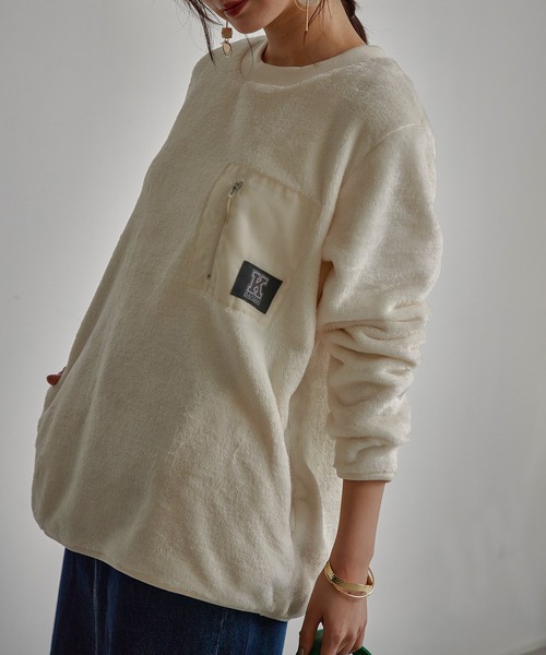KANGOL EXTRA COMFORT（カンゴールエクストラコンフォート）の「ロゴワッペン 異素材ポケット ブランケット ボアフリース（その他トップス・レディース・カーキ/ベージュ/アイボリー/ネイビー・M/LL/L）」の16枚目の写真