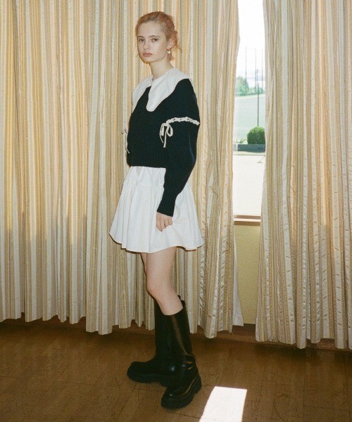 REDYAZEL（レディアゼル）の「ビッグカラー配色ステッチミニワンピース（ワンピース・レディース・オフホワイト/カーキ/ブラック・SMALL/MEDIUM）」の11枚目の写真