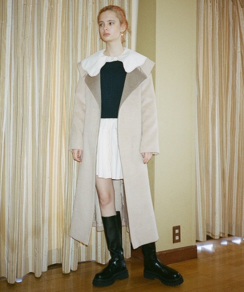 REDYAZEL（レディアゼル）の「ビッグカラー配色ステッチミニワンピース（ワンピース・レディース・オフホワイト/カーキ/ブラック・SMALL/MEDIUM）」の9枚目の写真