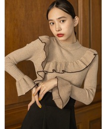 配色フリルリブニット