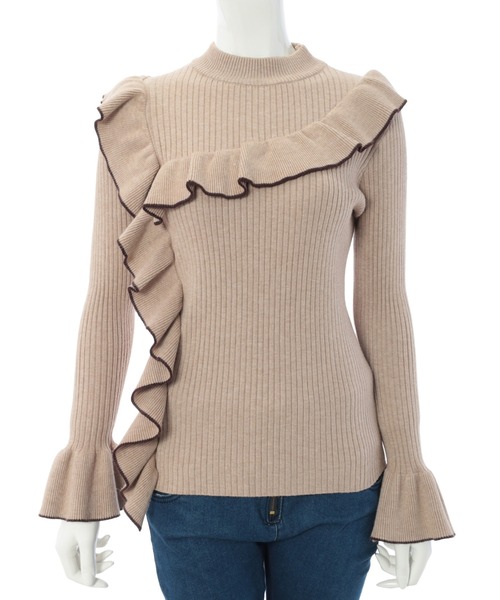 fifth（フィフス）の「配色フリルリブニット（ニット/セーター・レディース・ブラック/ベージュ・MEDIUM）」の11枚目の写真