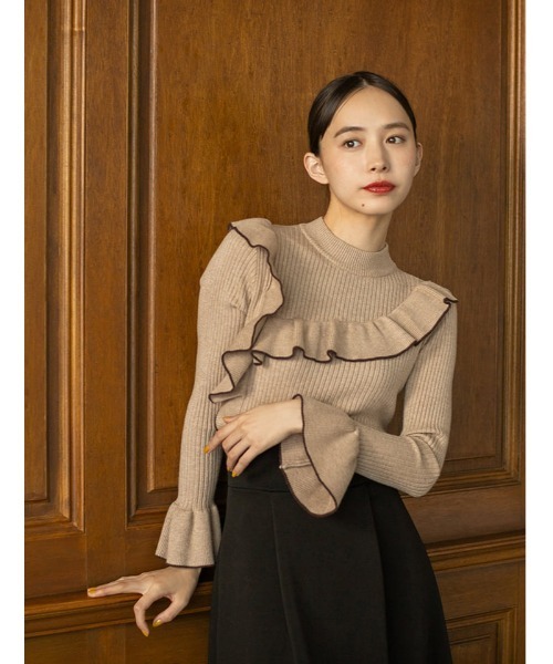 fifth（フィフス）の「配色フリルリブニット（ニット/セーター・レディース・ブラック/ベージュ・MEDIUM）」の13枚目の写真