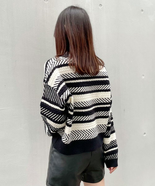 titty＆Co. PETIT（ティティアンドコープティ）の「【titty&Co.PETIT】編込みボーダーニットプルオーバー（ニット/セーター・レディース・ブラック/ブラウン・FREE）」の7枚目の写真