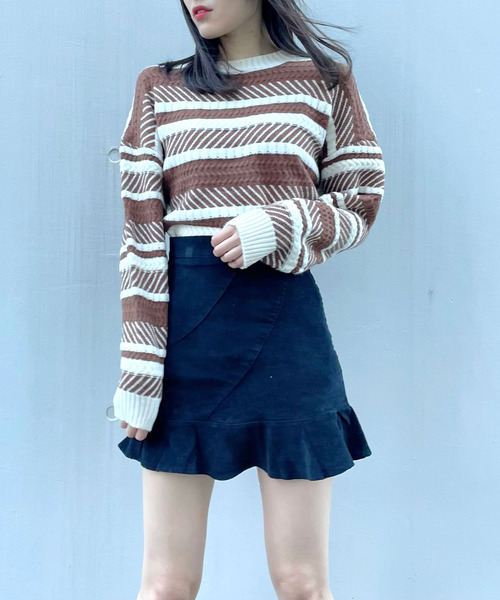 titty＆Co. PETIT（ティティアンドコープティ）の「【titty&Co.PETIT】編込みボーダーニットプルオーバー（ニット/セーター・レディース・ブラック/ブラウン・FREE）」の8枚目の写真