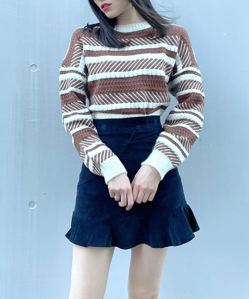 titty＆Co. PETIT（ティティアンドコープティ）の「【titty&Co.PETIT】編込みボーダーニットプルオーバー（ニット/セーター・レディース・ブラック/ブラウン・FREE）」の9枚目の写真