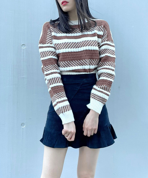 titty＆Co. PETIT（ティティアンドコープティ）の「【titty&Co.PETIT】編込みボーダーニットプルオーバー（ニット/セーター・レディース・ブラック/ブラウン・FREE）」の10枚目の写真