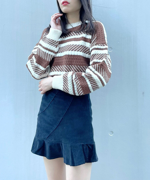 titty＆Co. PETIT（ティティアンドコープティ）の「【titty&Co.PETIT】編込みボーダーニットプルオーバー（ニット/セーター・レディース・ブラック/ブラウン・FREE）」の11枚目の写真