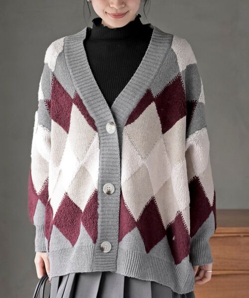 rps（アールピーエス）の「サガラアーガイルニットカーディガン（カーディガン/ボレロ・レディース・チャコールグレー/アイボリー/ネイビー/オフホワイト/ベージュ系その他/グリーン/ボルドー・M/フリー）」の21枚目の写真