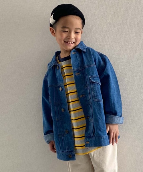 CIAOPANIC TYPY（チャオパニックティピー）の「□【KIDS】OSOROランダムボーダーTee（Tシャツ/カットソー・キッズ・ネイビー/グレー/サックスブルー・SMALL/MEDIUM/LARGE/X-LARGE/XX-LARGE）」の2枚目の写真