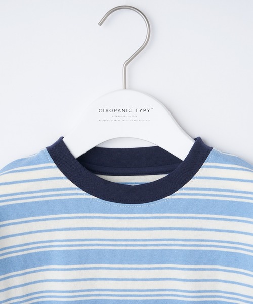 CIAOPANIC TYPY（チャオパニックティピー）の「□【KIDS】OSOROランダムボーダーTee（Tシャツ/カットソー・キッズ・ネイビー/グレー/サックスブルー・SMALL/MEDIUM/LARGE/X-LARGE/XX-LARGE）」の4枚目の写真