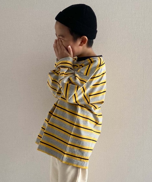 CIAOPANIC TYPY（チャオパニックティピー）の「□【KIDS】OSOROランダムボーダーTee（Tシャツ/カットソー・キッズ・ネイビー/グレー/サックスブルー・SMALL/MEDIUM/LARGE/X-LARGE/XX-LARGE）」の20枚目の写真