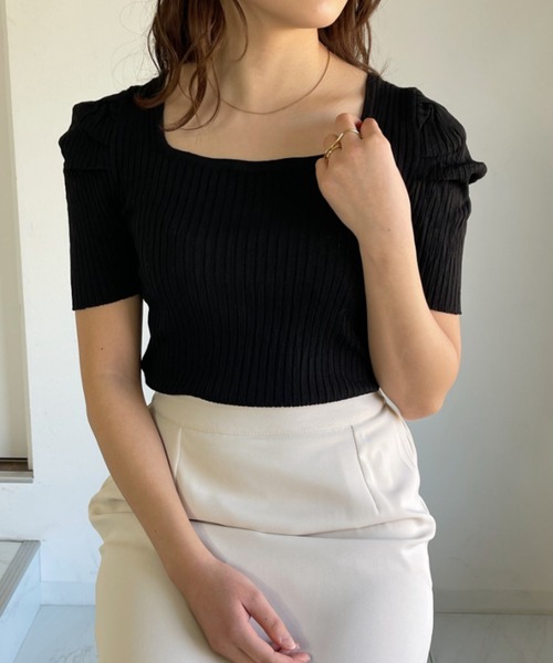 CLEA（クレア）の「スクエアネックパフスリーブリブトップス（Tシャツ/カットソー・レディース・ホワイト/ブラック/イエロー・FREE）」の19枚目の写真