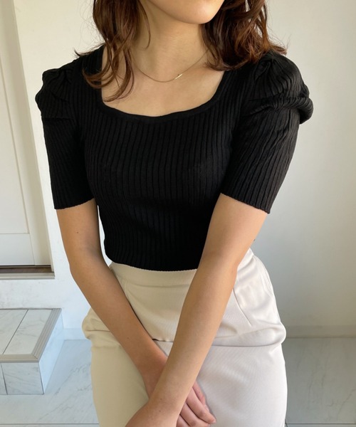 CLEA（クレア）の「スクエアネックパフスリーブリブトップス（Tシャツ/カットソー・レディース・ホワイト/ブラック/イエロー・FREE）」の20枚目の写真