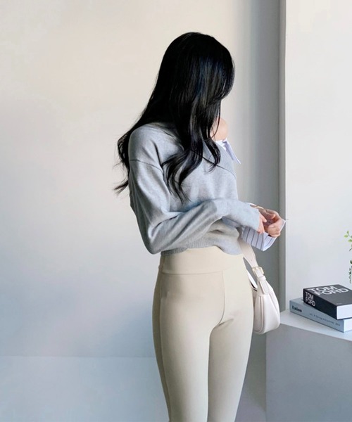 me+em select（ミームセレクト）の「裏微起毛ストレッチスリットフレアパンツ（その他パンツ・レディース・ブラック/ベージュ・FREE）」の6枚目の写真