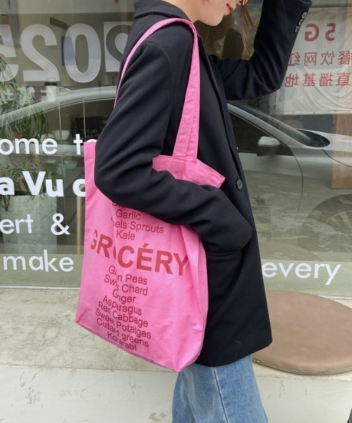 MANGROVE(マングローブ)の「GROCERYロゴトートバッグ(トートバッグ・レディース・チョコ/イエロー/パープル/ピンク/ブラウン/ライトピンク・FREE)」の11枚目の写真