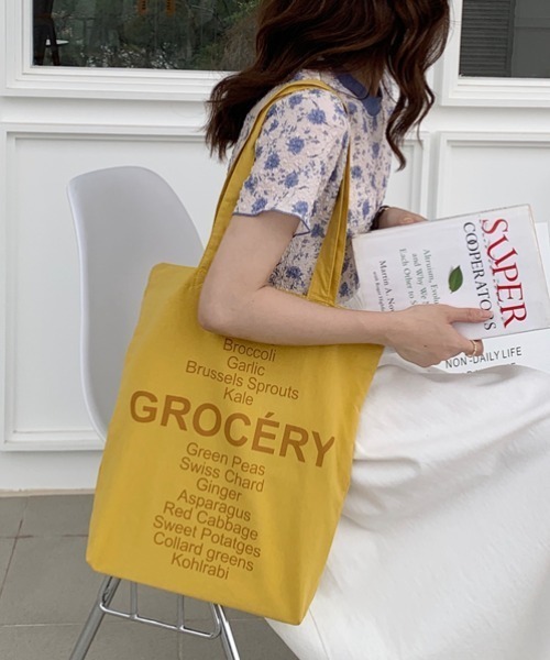 MANGROVE(マングローブ)の「GROCERYロゴトートバッグ(トートバッグ・レディース・チョコ/イエロー/パープル/ピンク/ブラウン/ライトピンク・FREE)」の14枚目の写真