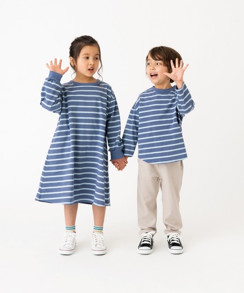 RUGGEDWORKS（ラゲッドワークス）の「《お揃い》ボーダーロンT（Tシャツ/カットソー・キッズ・ブルー系その他/ライトグリーン・110/120/130/140/150/90/100）」の5枚目の写真