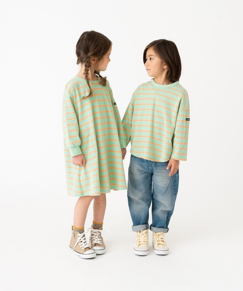 RUGGEDWORKS（ラゲッドワークス）の「《お揃い》ボーダーロンT（Tシャツ/カットソー・キッズ・ブルー系その他/ライトグリーン・110/120/130/140/150/90/100）」の4枚目の写真