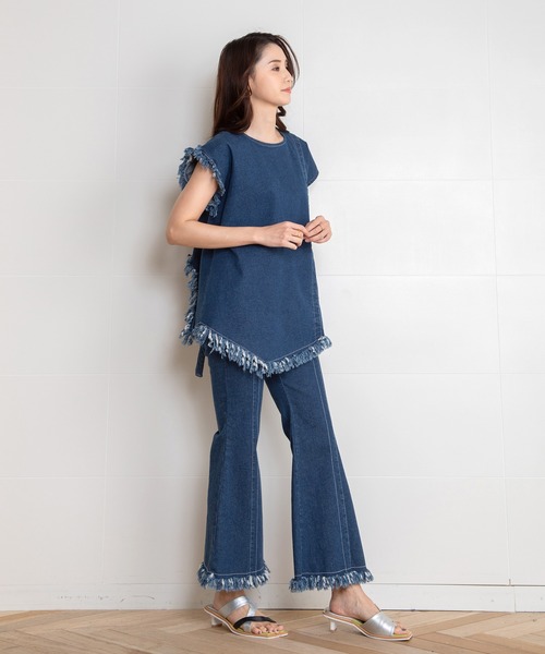 AULA AILA（アウラアイラ）の「フリンジデニムパンツ（デニムパンツ・レディース・ホワイト/インディゴブルー/ブルー・1/0）」の21枚目の写真