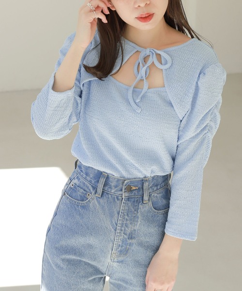 Heather（ヘザー）の「バストオープンカットソー（7分袖）　276875（Tシャツ/カットソー・レディース・ブルー/ブラック/オフホワイト・FREE）」の3枚目の写真