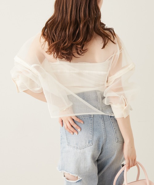 Chico（チコ）の「袖取り外しショート丈シアーブロッキングシャツ（シャツ/ブラウス・レディース・ホワイト/ブラック/ピンク/ミント/ベージュ・FREE）」の9枚目の写真