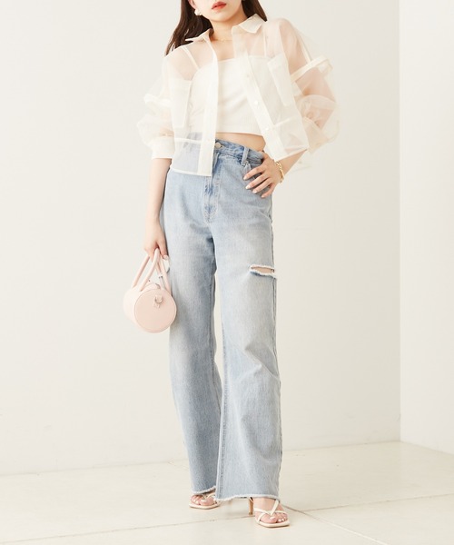 Chico（チコ）の「袖取り外しショート丈シアーブロッキングシャツ（シャツ/ブラウス・レディース・ホワイト/ブラック/ピンク/ミント/ベージュ・FREE）」の10枚目の写真