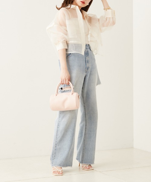 Chico（チコ）の「袖取り外しショート丈シアーブロッキングシャツ（シャツ/ブラウス・レディース・ホワイト/ブラック/ピンク/ミント/ベージュ・FREE）」の11枚目の写真