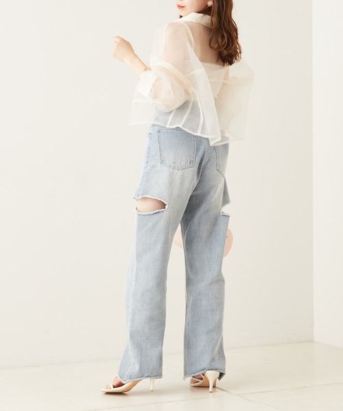 Chico（チコ）の「袖取り外しショート丈シアーブロッキングシャツ（シャツ/ブラウス・レディース・ホワイト/ブラック/ピンク/ミント/ベージュ・FREE）」の12枚目の写真