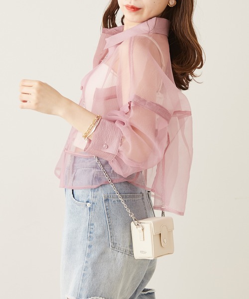 Chico（チコ）の「袖取り外しショート丈シアーブロッキングシャツ（シャツ/ブラウス・レディース・ホワイト/ブラック/ピンク/ミント/ベージュ・FREE）」の17枚目の写真