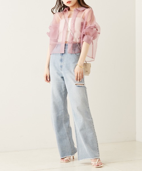 Chico（チコ）の「袖取り外しショート丈シアーブロッキングシャツ（シャツ/ブラウス・レディース・ホワイト/ブラック/ピンク/ミント/ベージュ・FREE）」の19枚目の写真