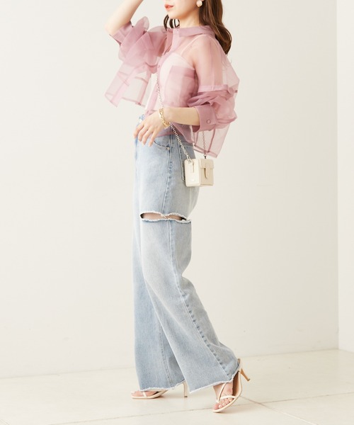 Chico（チコ）の「袖取り外しショート丈シアーブロッキングシャツ（シャツ/ブラウス・レディース・ホワイト/ブラック/ピンク/ミント/ベージュ・FREE）」の20枚目の写真