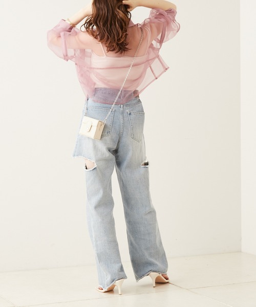 Chico（チコ）の「袖取り外しショート丈シアーブロッキングシャツ（シャツ/ブラウス・レディース・ホワイト/ブラック/ピンク/ミント/ベージュ・FREE）」の21枚目の写真