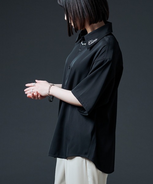 Ellno Loset（エルノロゼット）の「シシュウロゴレギュラーシャツ（シャツ/ブラウス・メンズ・ブラック/オフホワイト・MEDIUM/LARGE）」の11枚目の写真