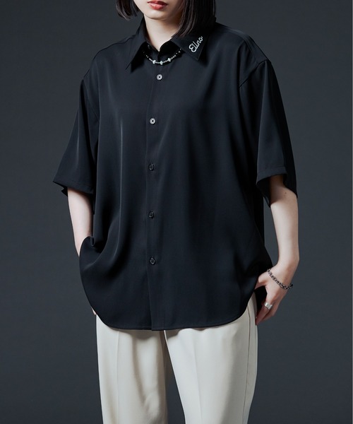 Ellno Loset（エルノロゼット）の「シシュウロゴレギュラーシャツ（シャツ/ブラウス・メンズ・ブラック/オフホワイト・MEDIUM/LARGE）」の13枚目の写真