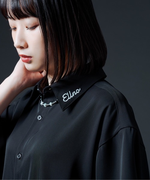Ellno Loset（エルノロゼット）の「シシュウロゴレギュラーシャツ（シャツ/ブラウス・メンズ・ブラック/オフホワイト・MEDIUM/LARGE）」の16枚目の写真