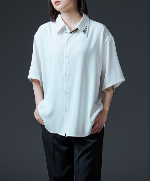 Ellno Loset（エルノロゼット）の「シシュウロゴレギュラーシャツ（シャツ/ブラウス・メンズ・ブラック/オフホワイト・MEDIUM/LARGE）」の19枚目の写真