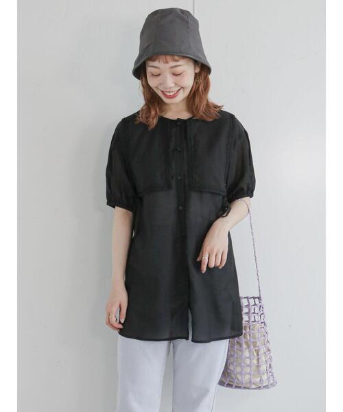 ehka sopo（エヘカソポ）の「レースビブ付チュニック（チュニック・レディース・ブラック/ベージュ/オフホワイト・ﾌﾘ-）」の9枚目の写真