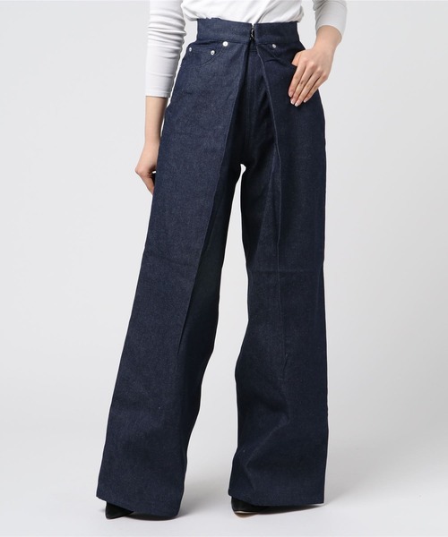 JOHN LAWRENCE SULLIVAN（ジョンローレンスサリバン）の「RIGID DENIM WIDE PANTS (LONG LENGTH)（デニムパンツ・レディース・インディゴブルー/ホワイト/ブラック/ブラック×ブラック・SMALL/X-SMALL/MEDIUM）」の9枚目の写真