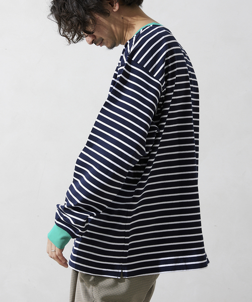 JOURNAL STANDARD relume(ジャーナルスタンダード レリューム)の「リンガーボーダー ロングスリーブTシャツ(Tシャツ/カットソー・メンズ・ホワイト/グリーン/ブルー/ネイビー・MEDIUM/LARGE)」の9枚目の写真