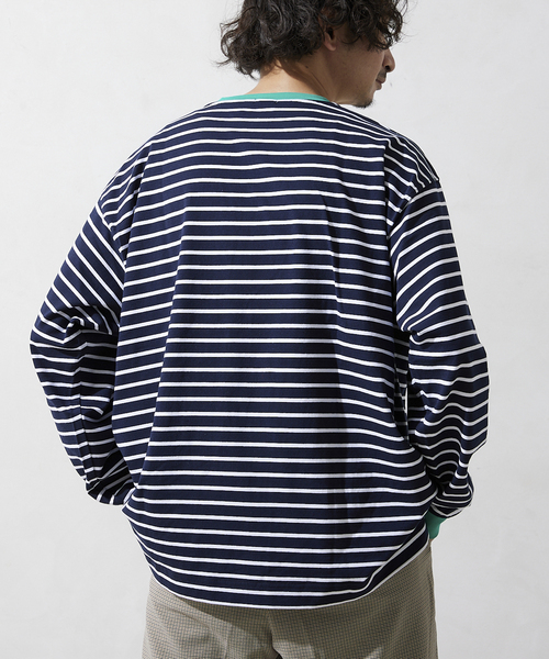 JOURNAL STANDARD relume(ジャーナルスタンダード レリューム)の「リンガーボーダー ロングスリーブTシャツ(Tシャツ/カットソー・メンズ・ホワイト/グリーン/ブルー/ネイビー・MEDIUM/LARGE)」の10枚目の写真
