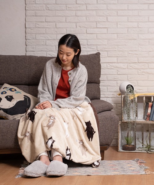 FRIENDSHILL / フレンズヒル ボア付き ブランケット 猫 にゃんこ