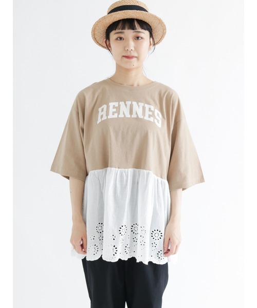 Samansa Mos2(サマンサ モスモス)の「裾スカラップロゴTシャツ(Tシャツ/カットソー・レディース・ベージュ/チャコール/オフホワイト・フリ-)」の14枚目の写真