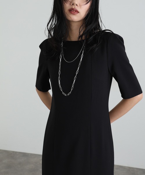 atlo（アトロ）の「結婚式 パーティー ドレス シンプル タイト 袖あり&ミモレ丈 お呼ばれ フォーマル 同窓会 オケージョンドレス ワンピース 二次会 成人式 謝恩会 20代 30代（ドレス・レディース・ブラック/ブラウン/グレイッシュブルー/カーキ・S/M/4L/3L/L/XL）」の12枚目の写真