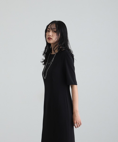 atlo（アトロ）の「結婚式 パーティー ドレス シンプル タイト 袖あり&ミモレ丈 お呼ばれ フォーマル 同窓会 オケージョンドレス ワンピース 二次会 成人式 謝恩会 20代 30代（ドレス・レディース・ブラック/ブラウン/グレイッシュブルー/カーキ・S/M/4L/3L/L/XL）」の16枚目の写真