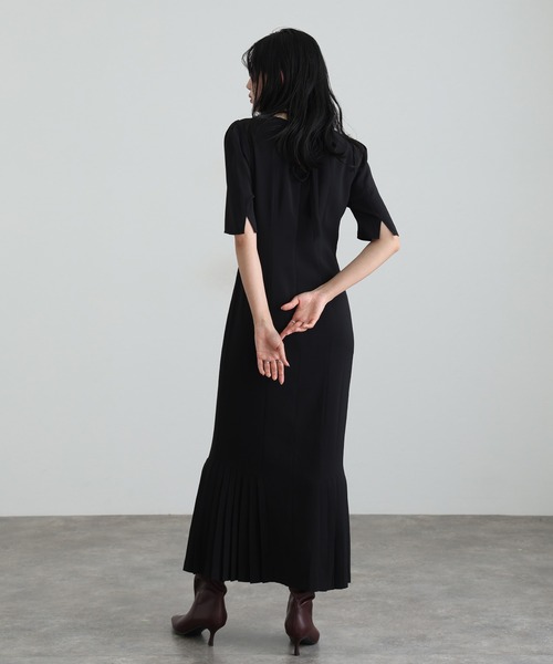 セール】結婚式 パーティードレス シンプルタイト袖あり&ミモレ丈